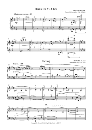 Haiku for Yu-Chee, op.650 & Parting, op.650a - Piano