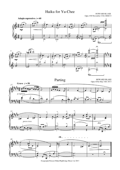 Haiku for Yu-Chee, op.650 & Parting, op.650a - Piano