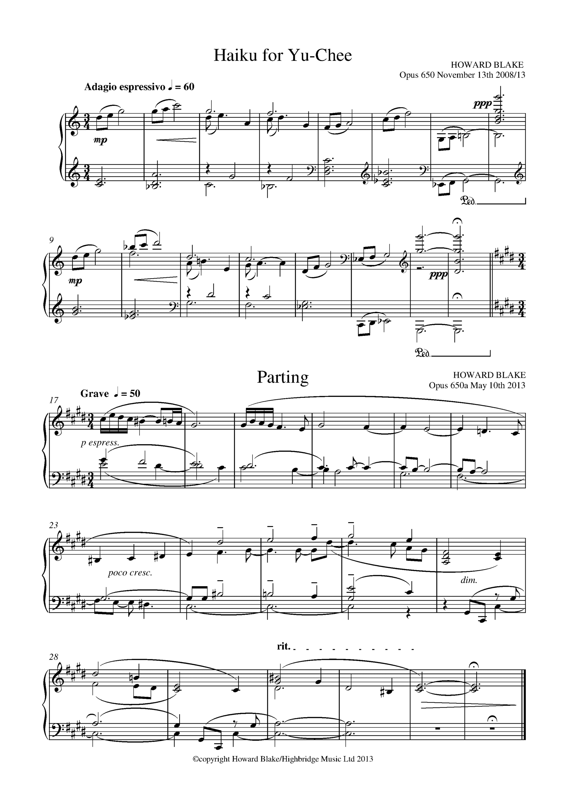 Haiku for Yu-Chee, op.650 & Parting, op.650a - Piano