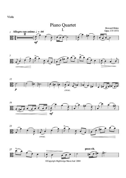 Piano Quartet, op. 179 - viola part