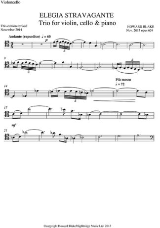 Piano Trio No.3, Elegia Stravagante, op.654 - cello part