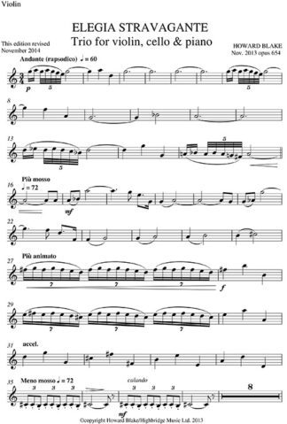 Piano Trio No.3, Elegia Stravagante, op.654 - violin part